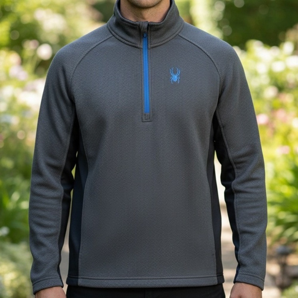 Spyder Mens Quarter‎ Zip Pullover Grey Black Waffle Knit Ski Activewear Jacket